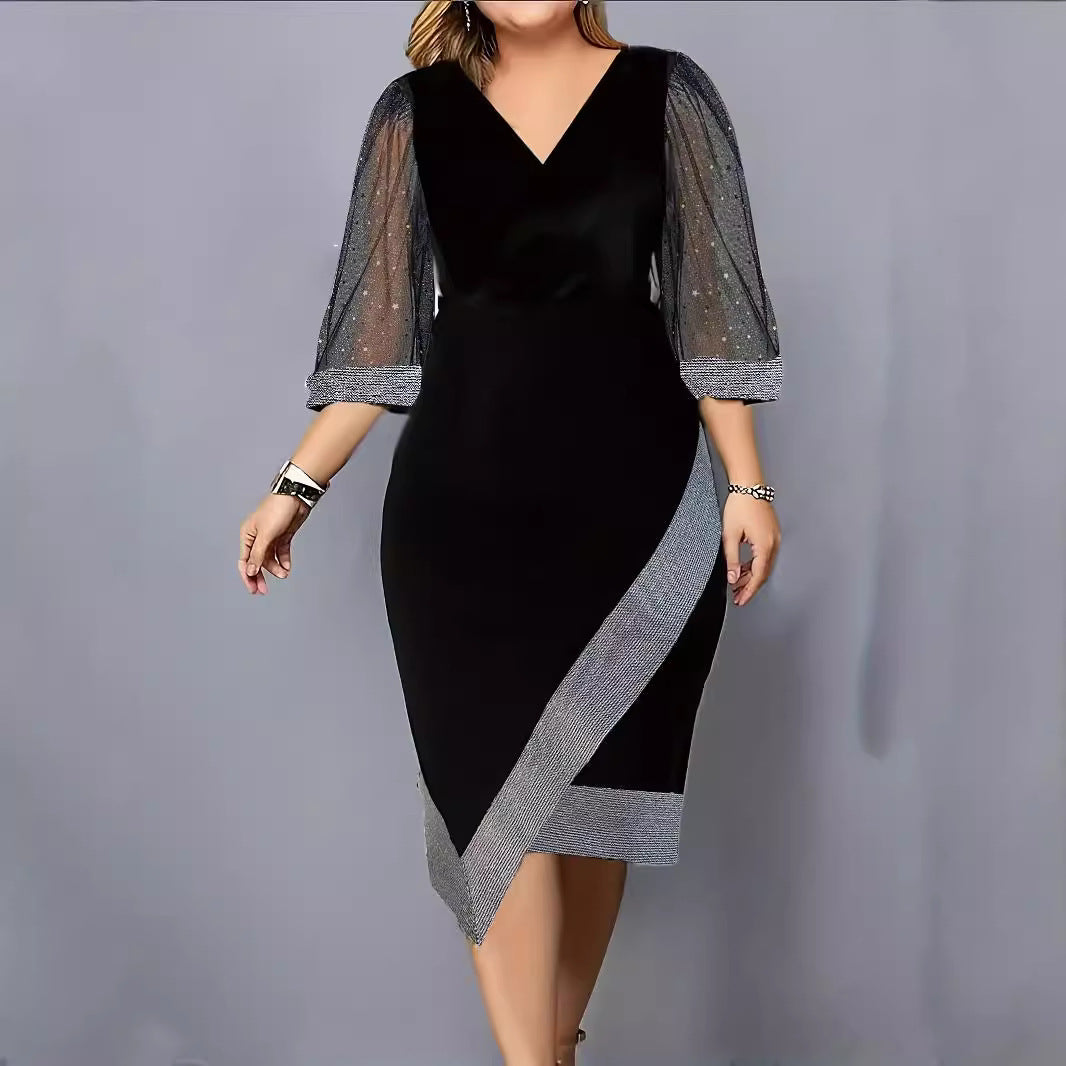 Damer Elegant Cocktailklänning med transparenta puffärmar och asymmetrisk nertill Mirla-Eva Jonsson