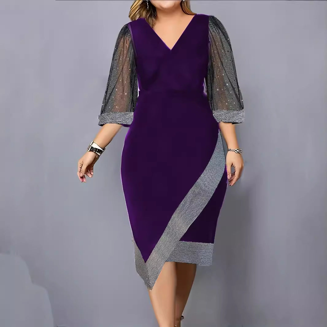 Damer Elegant Cocktailklänning med transparenta puffärmar och asymmetrisk nertill Mirla-Eva Jonsson
