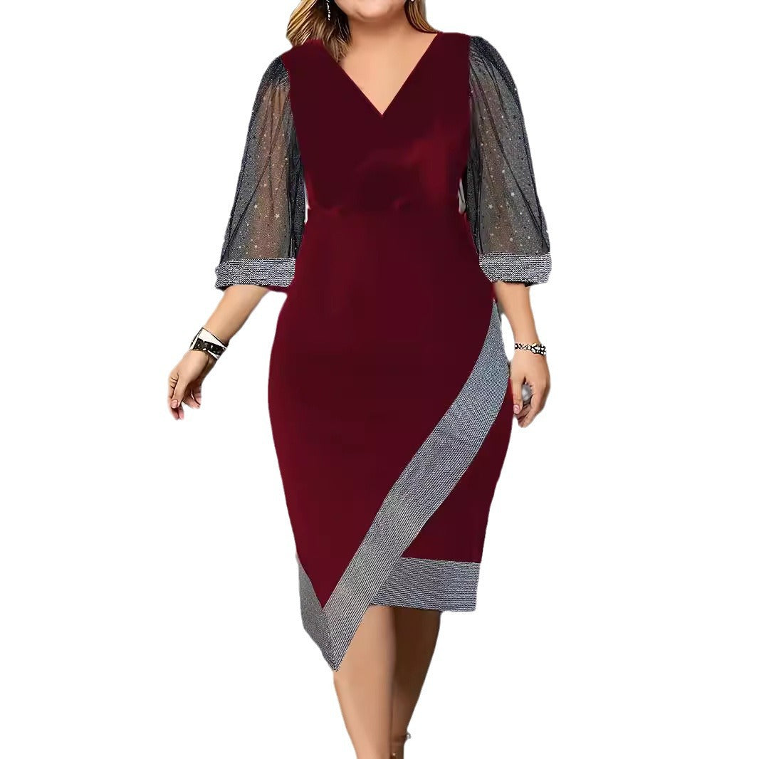 Damer Elegant Cocktailklänning med transparenta puffärmar och asymmetrisk nertill Mirla-Eva Jonsson