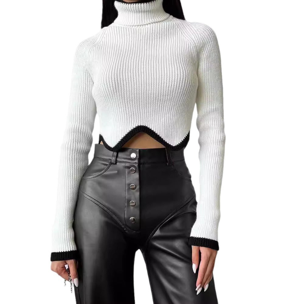 Damer Elegant Crop-Pullover med Rullkrage och Lekfull Nederkant Mirla-Eva Jonsson
