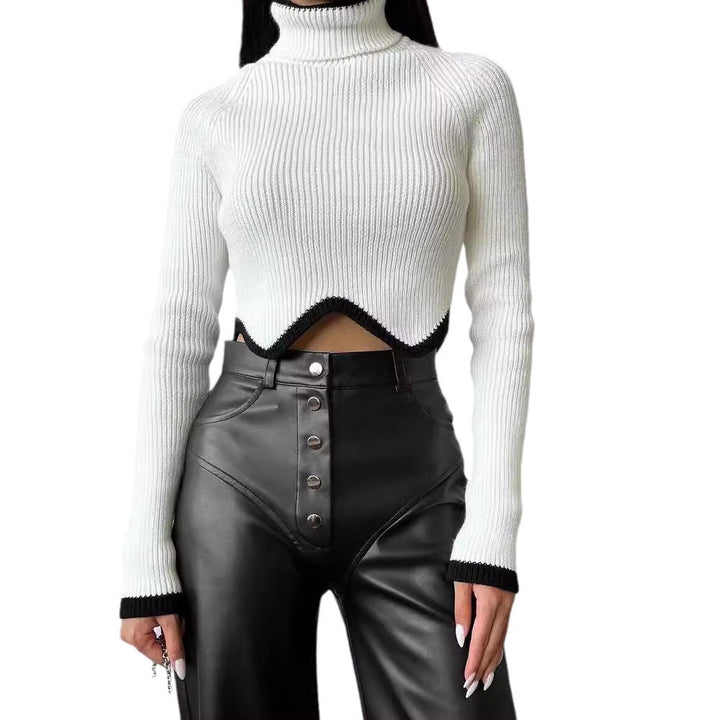 Damer Elegant Crop-Pullover med Rullkrage och Lekfull Nederkant Mirla-Eva Jonsson