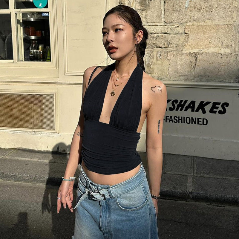 Damer Elegant Crop-Top med djupt V-hals och invecklade detaljer Mirla-Eva Jonsson
