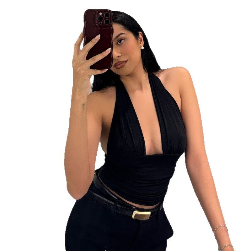 Damer Elegant Crop-Top med djupt V-hals och invecklade detaljer Mirla-Eva Jonsson