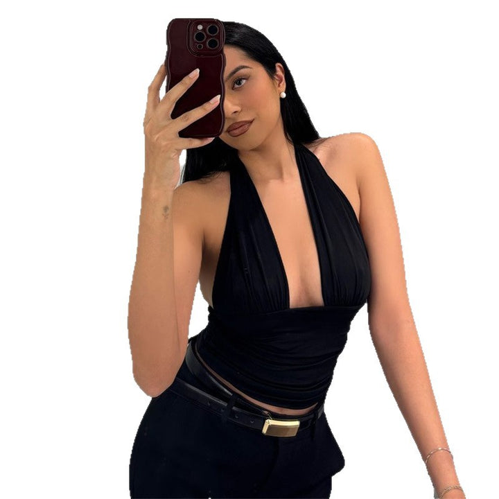 Damer Elegant Crop-Top med djupt V-hals och invecklade detaljer Mirla-Eva Jonsson