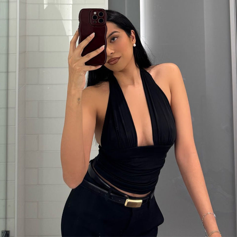 Damer Elegant Crop-Top med djupt V-hals och invecklade detaljer Mirla-Eva Jonsson
