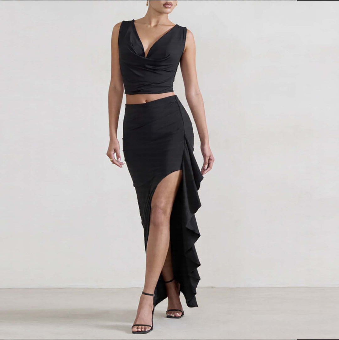 Damer Elegant Crop-Top och Maxi-Kjol Set med hög slits Mirla-Eva Jonsson