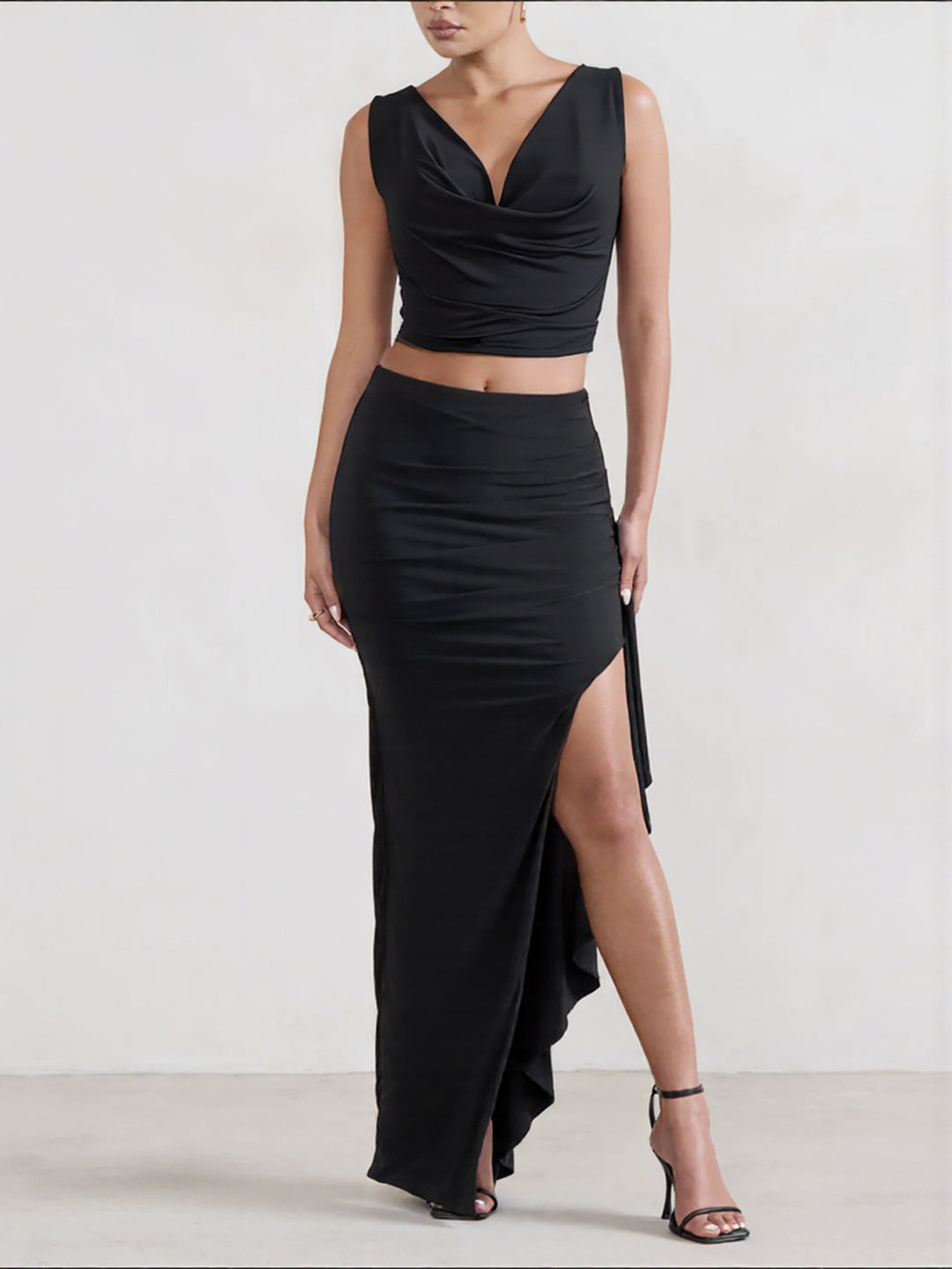 Damer Elegant Crop-Top och Maxi-Kjol Set med hög slits Mirla-Eva Jonsson