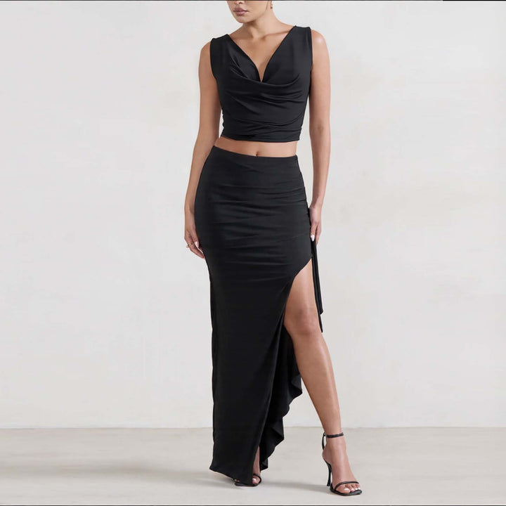 Damer Elegant Crop-Top och Maxi-Kjol Set med hög slits Mirla-Eva Jonsson