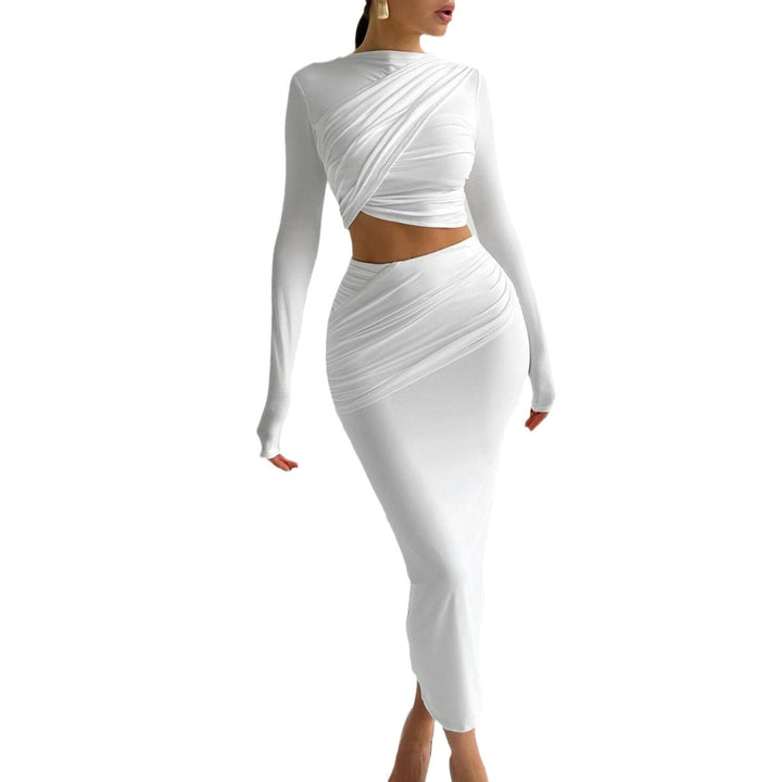 Damer Elegant Crop-Top och Maxikjol Ensemble med Wrapdesign Mirla-Eva Jonsson
