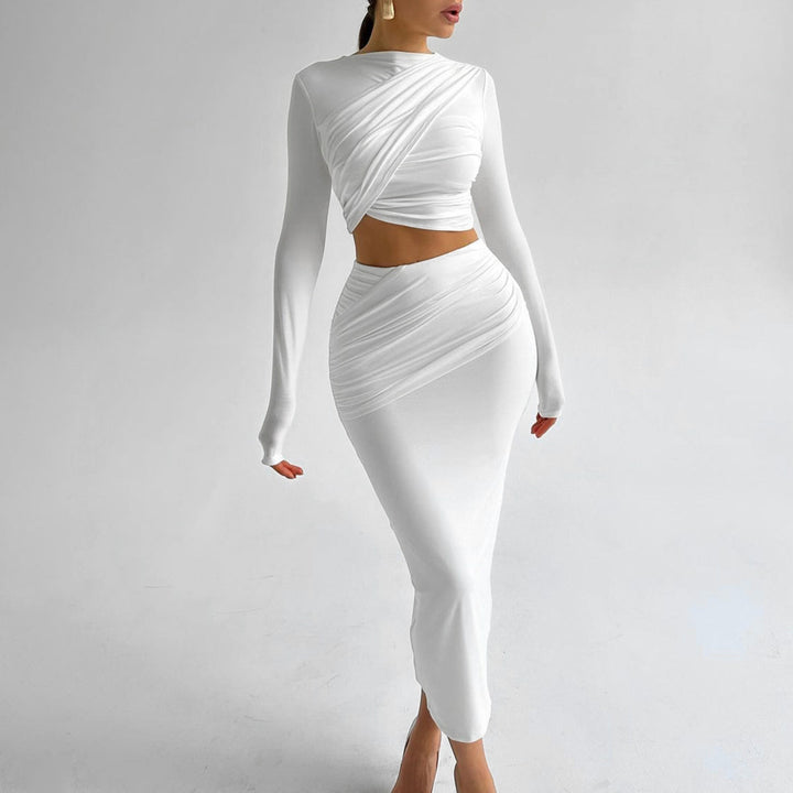 Damer Elegant Crop-Top och Maxikjol Ensemble med Wrapdesign Mirla-Eva Jonsson