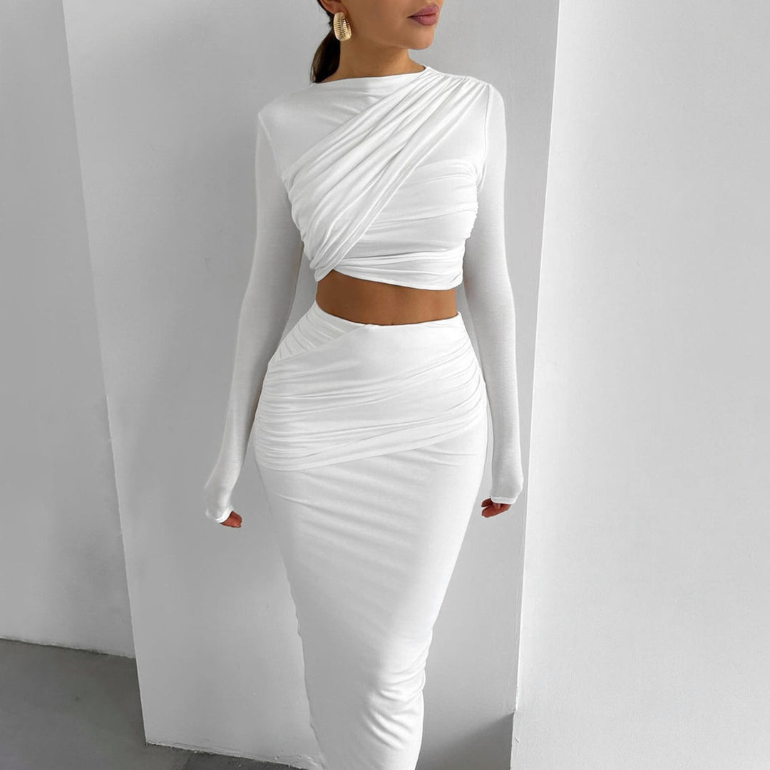Damer Elegant Crop-Top och Maxikjol Ensemble med Wrapdesign Mirla-Eva Jonsson