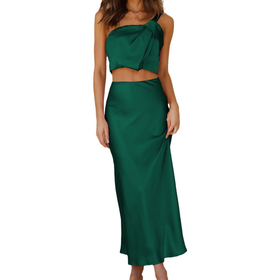 Damer Elegant Crop-Top och Maxikjol Set Av Lyxig Satin Mirla-Eva Jonsson