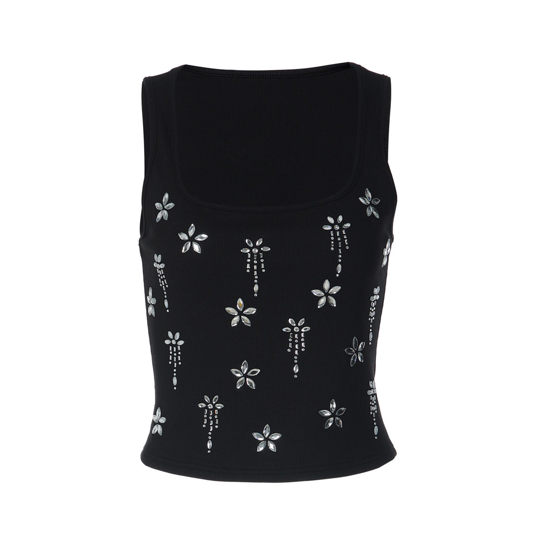 Damer Elegant Cropped Top med florala Strassdetaljer Mirla-Eva Jonsson