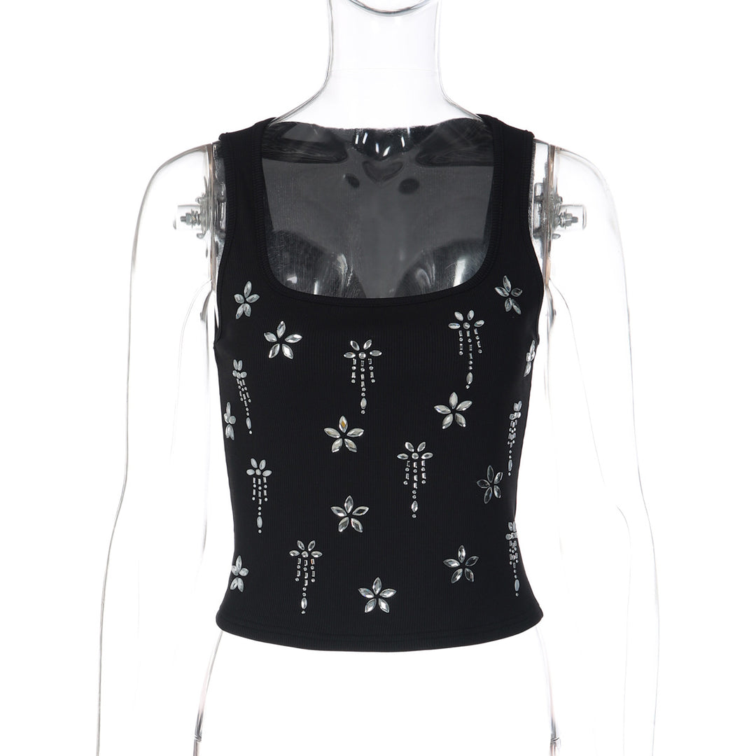 Damer Elegant Cropped Top med florala Strassdetaljer Mirla-Eva Jonsson