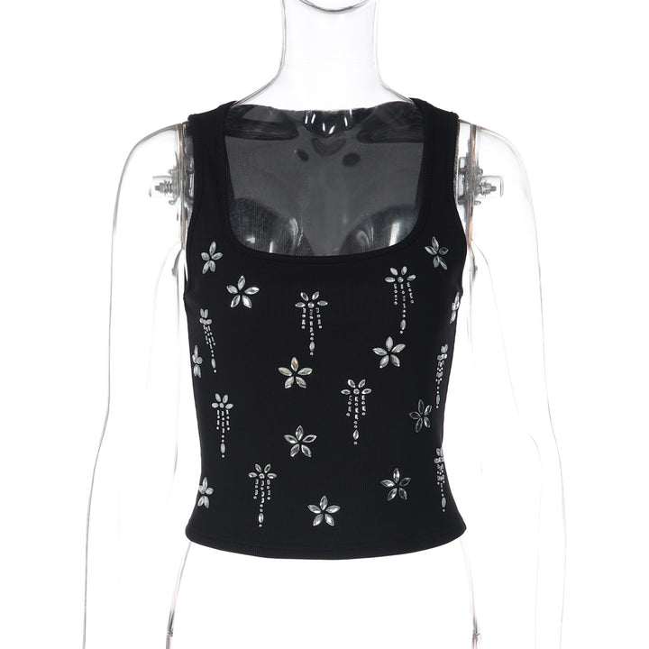 Damer Elegant Cropped Top med florala Strassdetaljer Mirla-Eva Jonsson