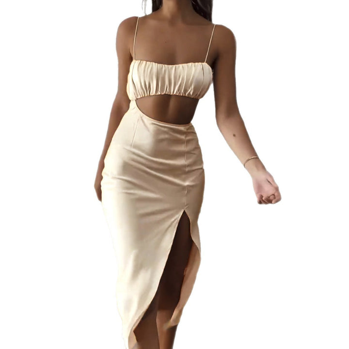 Damer Elegant Cut-Out Klänning med smala Spaghetti-bärande och draperad överdel Mirla-Eva Jonsson