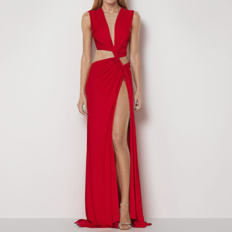 Damer Elegant Cut-Out Maxikjol med raffinerade draperingar och hög slits Mirla-Eva Jonsson