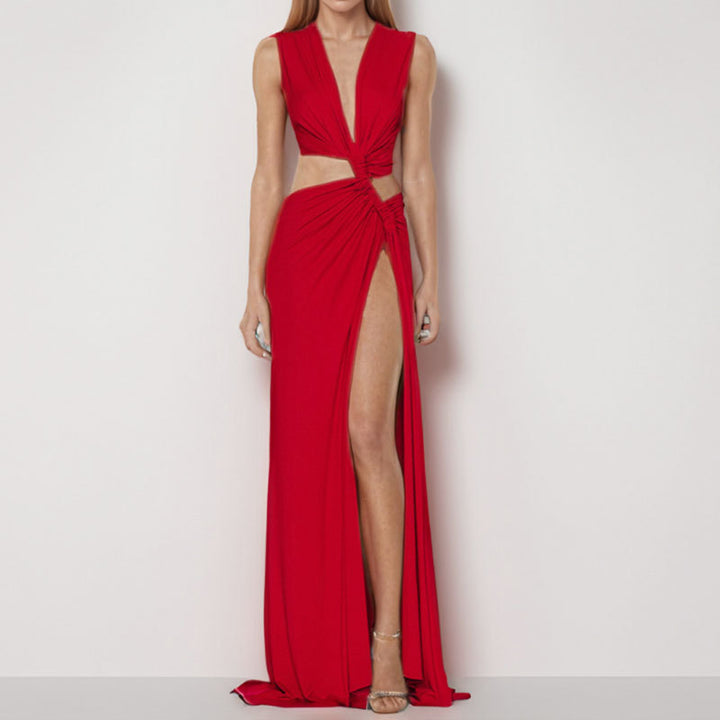 Damer Elegant Cut-Out Maxikjol med raffinerade draperingar och hög slits Mirla-Eva Jonsson