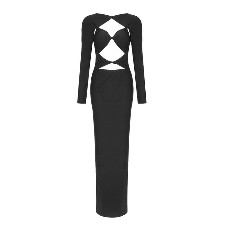 Damer Elegant Cut-Out Maxiklänning med långa ärmar och djup urringning Mirla-Eva Jonsson