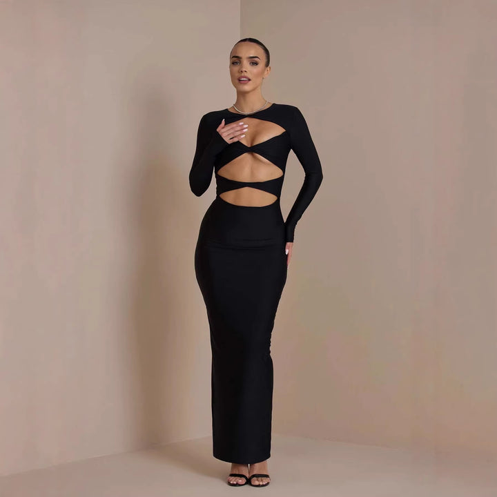 Damer Elegant Cut-Out Maxiklänning med långa ärmar och djup urringning Mirla-Eva Jonsson
