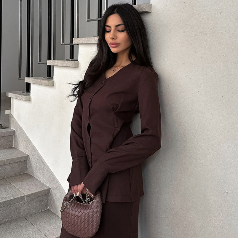 Damer Elegant Deux-Pieces-Set med svängande överdel och golvlång kjol Mirla-Eva Jonsson