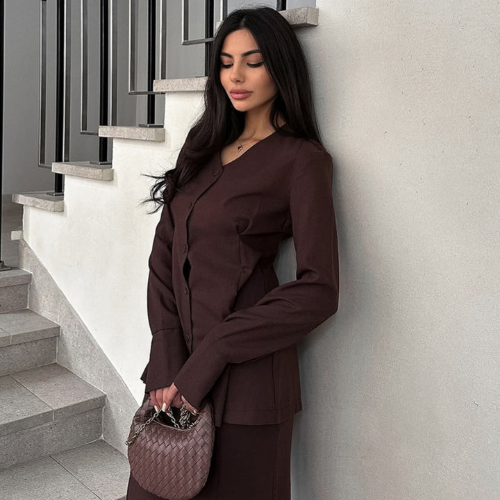 Damer Elegant Deux-Pieces-Set med svängande överdel och golvlång kjol Mirla-Eva Jonsson