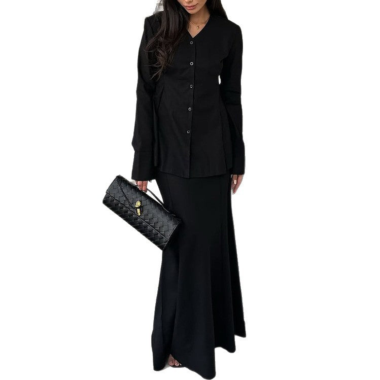 Damer Elegant Deux-Pieces-Set med svängande överdel och golvlång kjol Mirla-Eva Jonsson