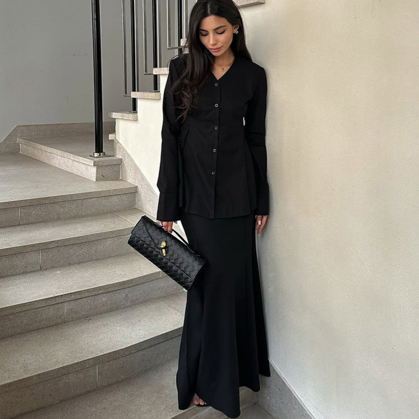 Damer Elegant Deux-Pieces-Set med svängande överdel och golvlång kjol Mirla-Eva Jonsson