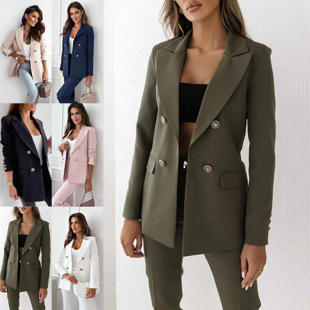 Damer Elegant Dubbelknäppt Blazer med gyllene knappar och modern passform Mirla-Eva Jonsson