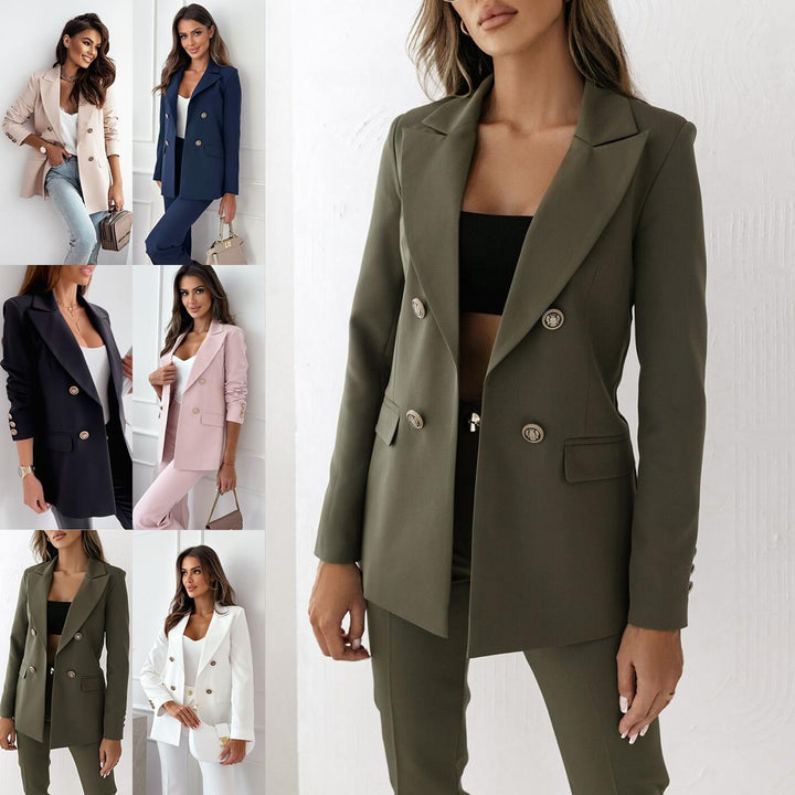 Damer Elegant Dubbelknäppt Blazer med gyllene knappar och modern passform Mirla-Eva Jonsson