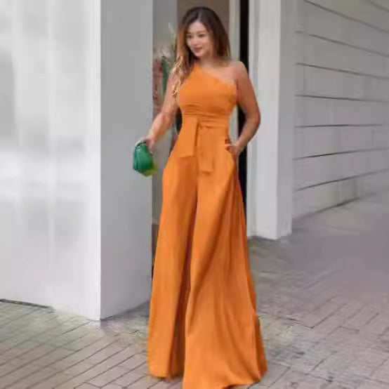 Damer Elegant En-axel Jumpsuit med bälte och vida ben Mirla-Eva Jonsson