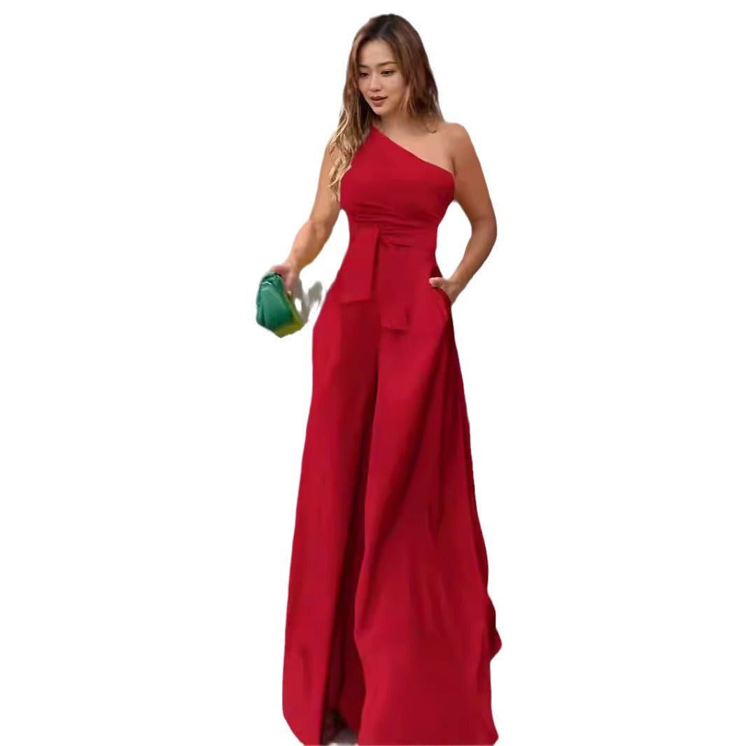 Damer Elegant En-axel Jumpsuit med bälte och vida ben Mirla-Eva Jonsson