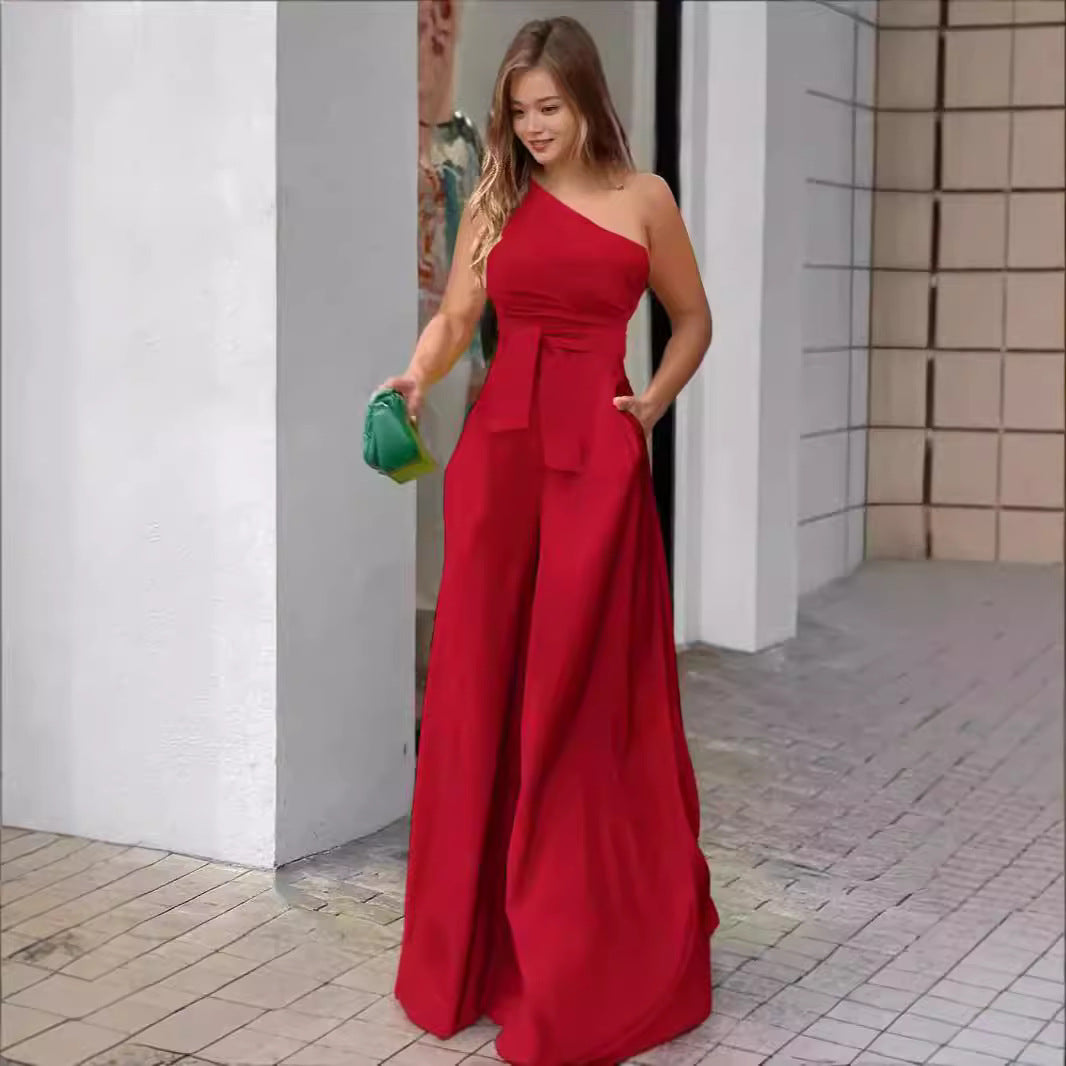 Damer Elegant En-axel Jumpsuit med bälte och vida ben Mirla-Eva Jonsson