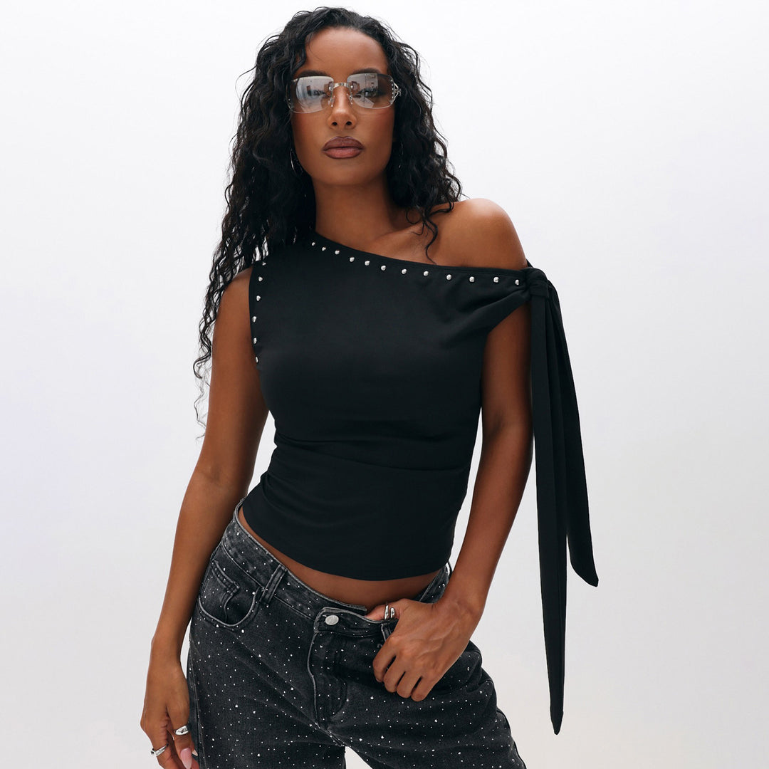 Damer Elegant En-axel Topp med dekorativa stenar Mirla-Eva Jonsson