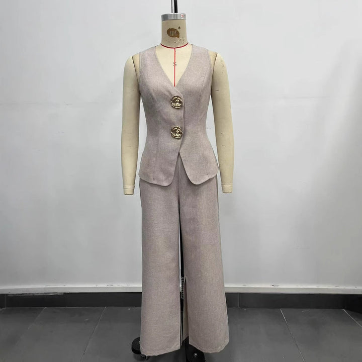 Damer Elegant Ensemble Av Ärmlös Blazer och Vida Byxor Mirla-Eva Jonsson
