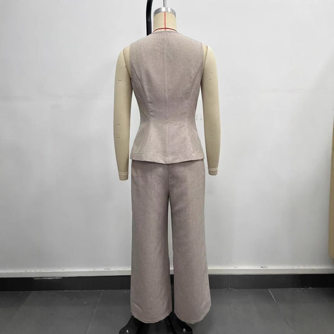 Damer Elegant Ensemble Av Ärmlös Blazer och Vida Byxor Mirla-Eva Jonsson