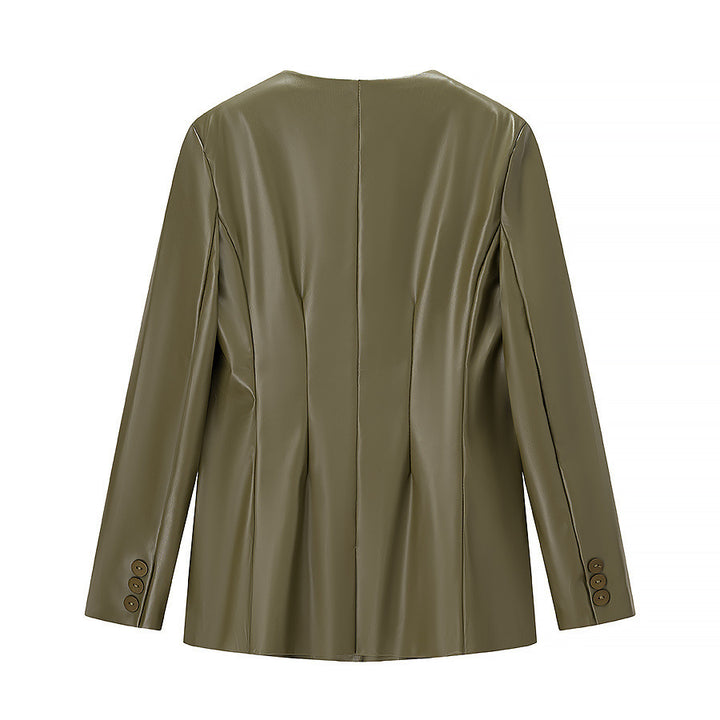 Damer Elegant Faux Leather Blazer Jacka med Modern Skärning och Fickor Mirla-Eva Jonsson