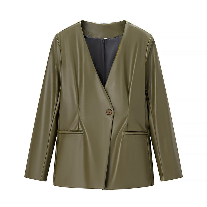 Damer Elegant Faux Leather Blazer Jacka med Modern Skärning och Fickor Mirla-Eva Jonsson