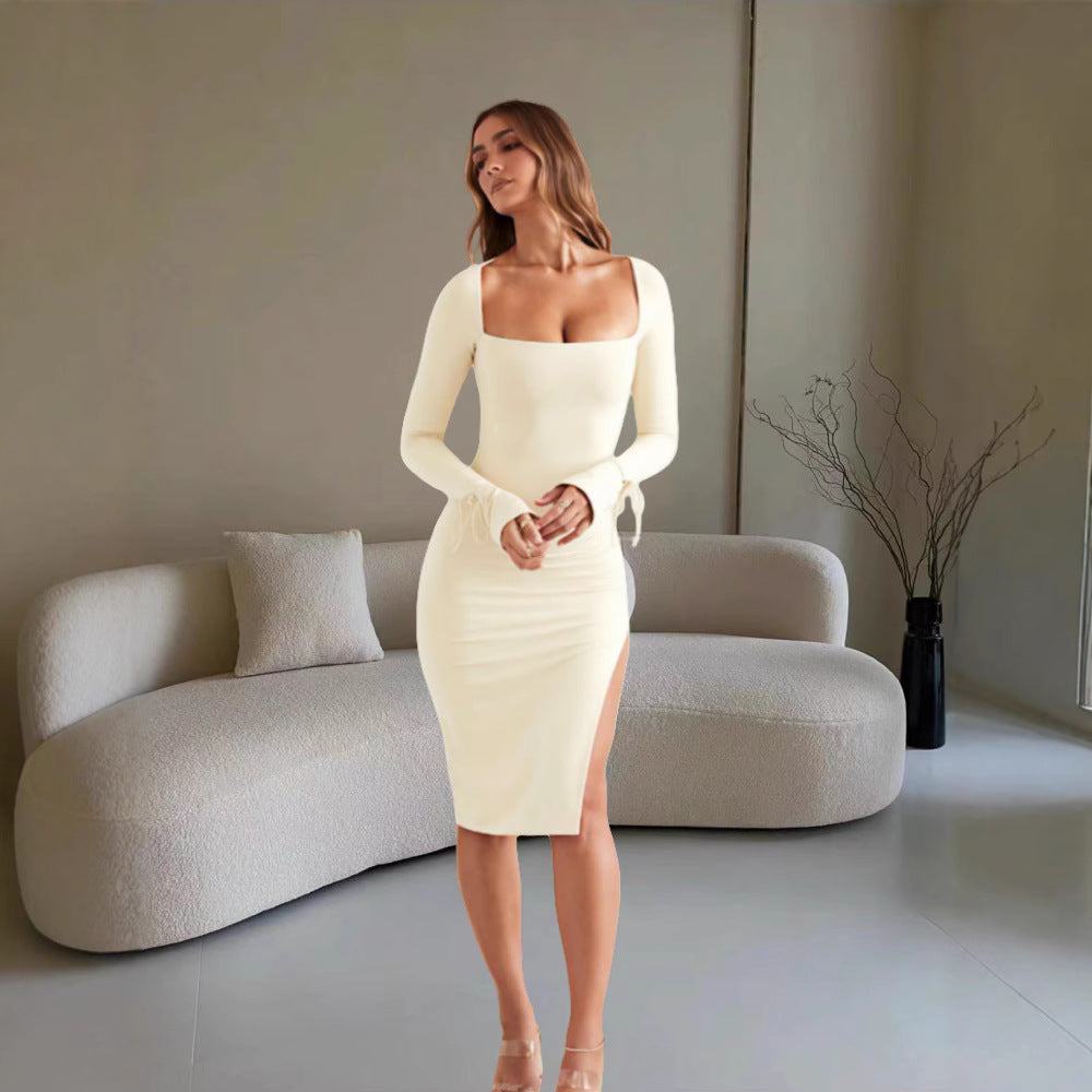 Damer Elegant Figurformande Midiklänning med djup slits och långa ärmar Mirla-Eva Jonsson