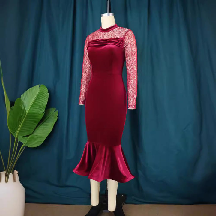 Damer Elegant Fit-and-Flare Klänning med Spetsärmar Mirla-Eva Jonsson