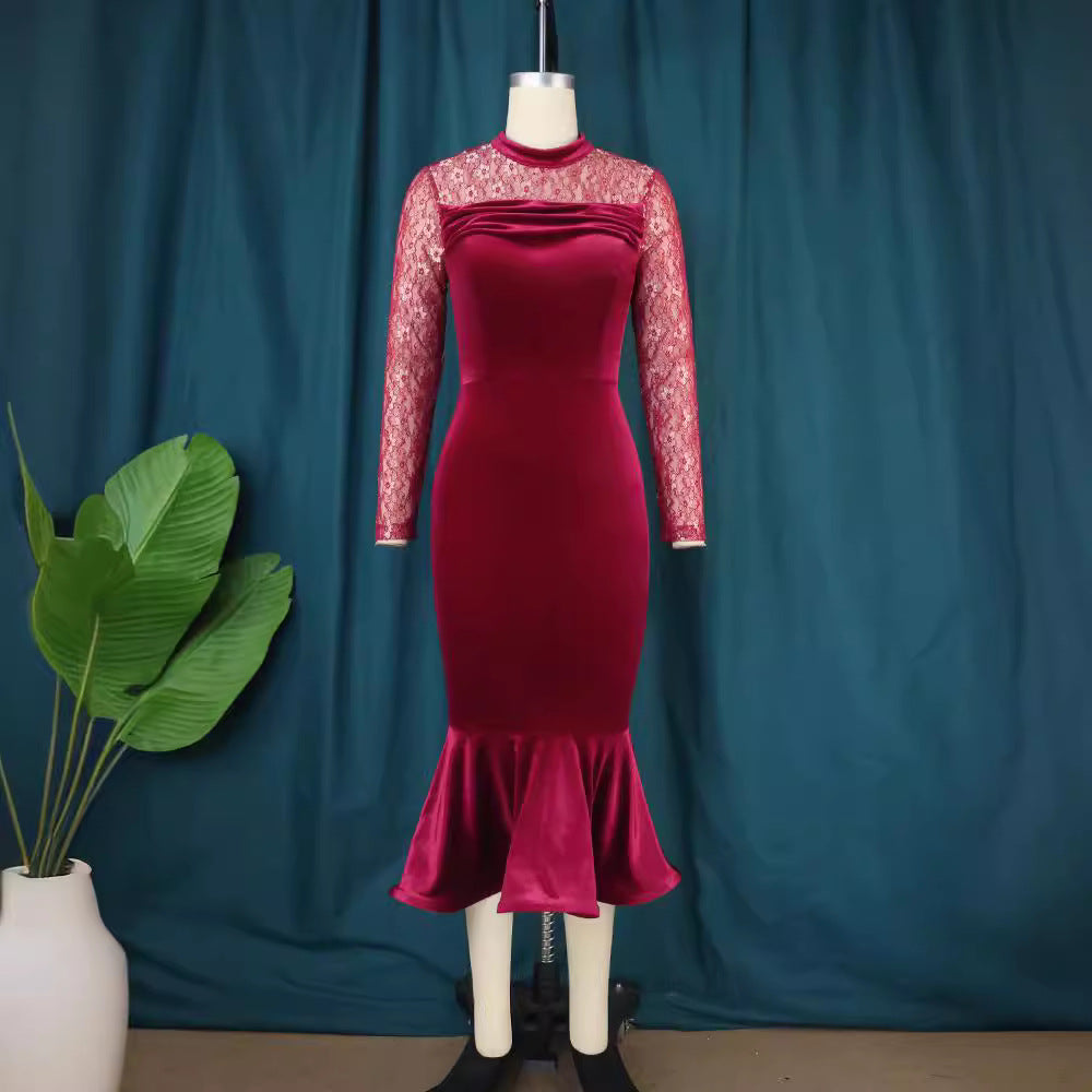 Damer Elegant Fit-and-Flare Klänning med Spetsärmar Mirla-Eva Jonsson