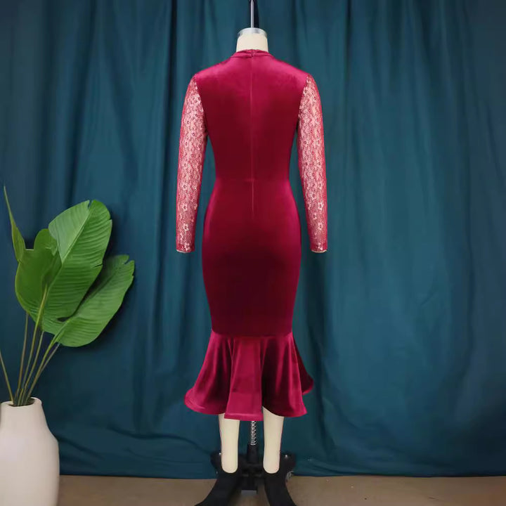 Damer Elegant Fit-and-Flare Klänning med Spetsärmar Mirla-Eva Jonsson
