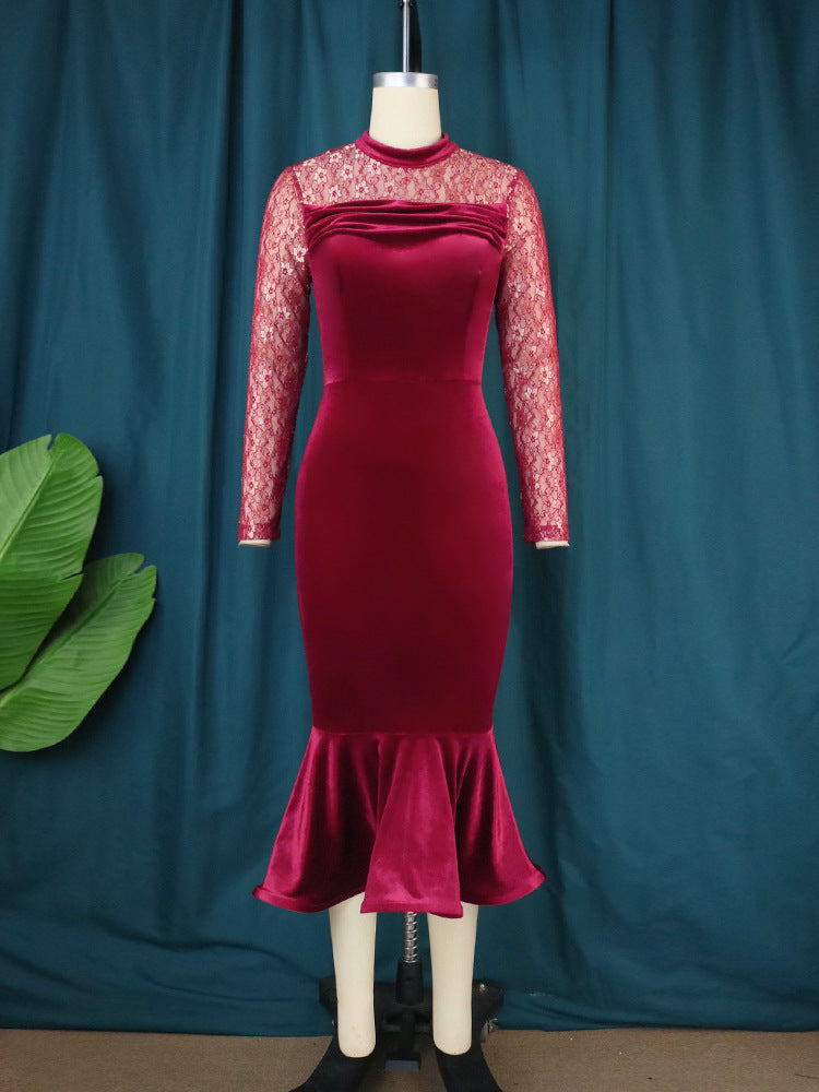Damer Elegant Fit-and-Flare Klänning med Spetsärmar Mirla-Eva Jonsson