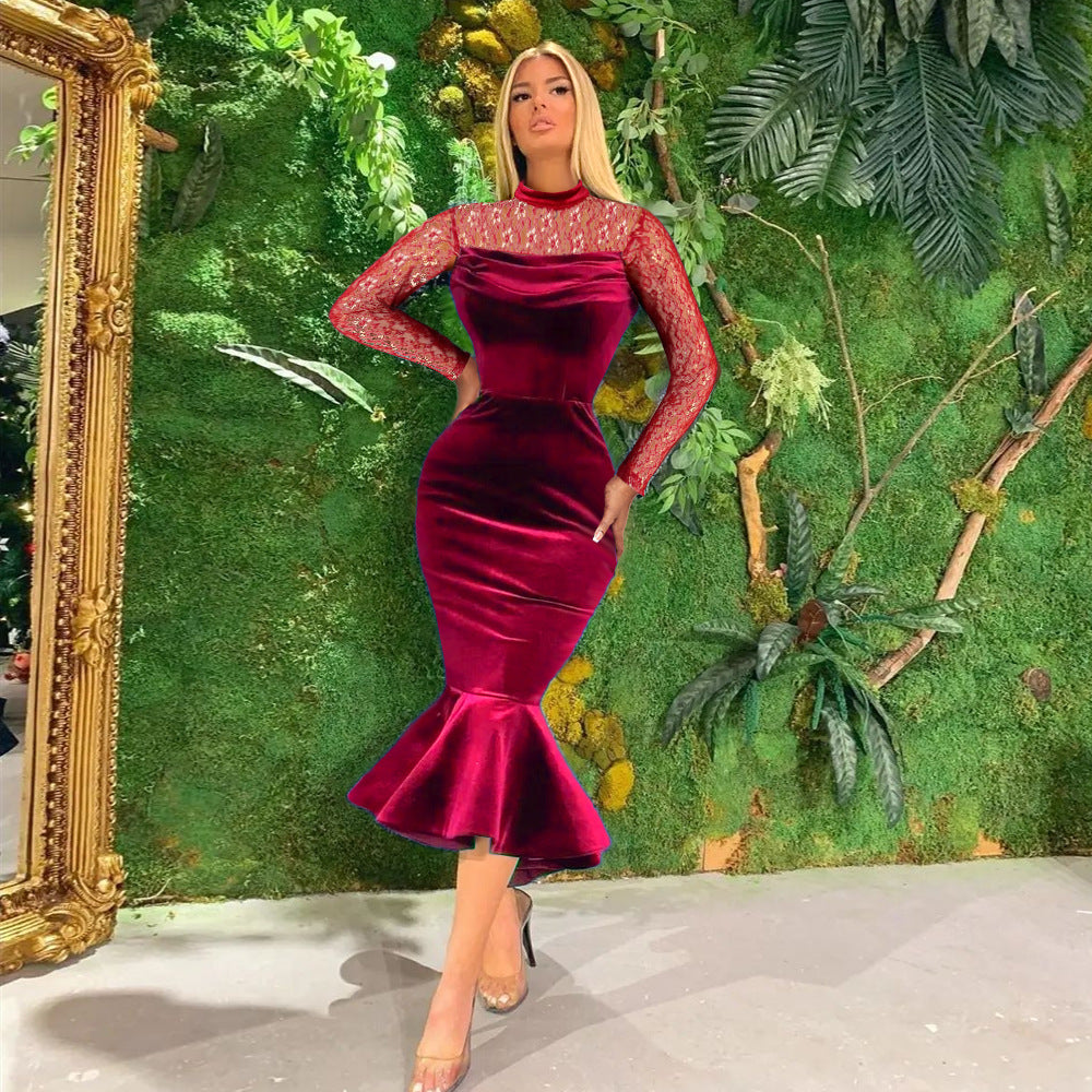 Damer Elegant Fit-and-Flare Klänning med Spetsärmar Mirla-Eva Jonsson