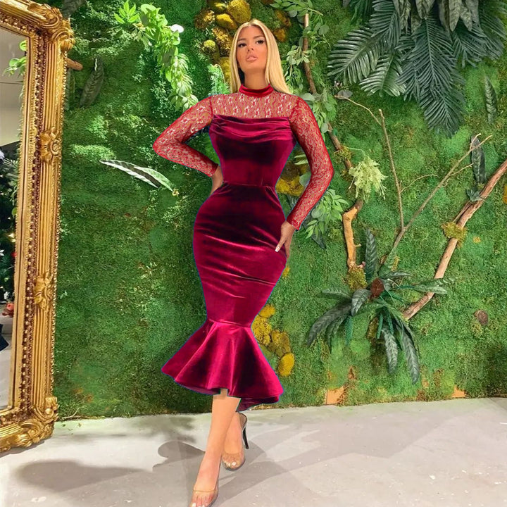 Damer Elegant Fit-and-Flare Klänning med Spetsärmar Mirla-Eva Jonsson