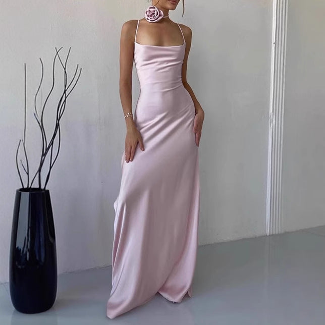 Damer Elegant Golvnivå Maxi-Klänning med smala Spagettiband och djup U-ringning Mirla-Eva Jonsson