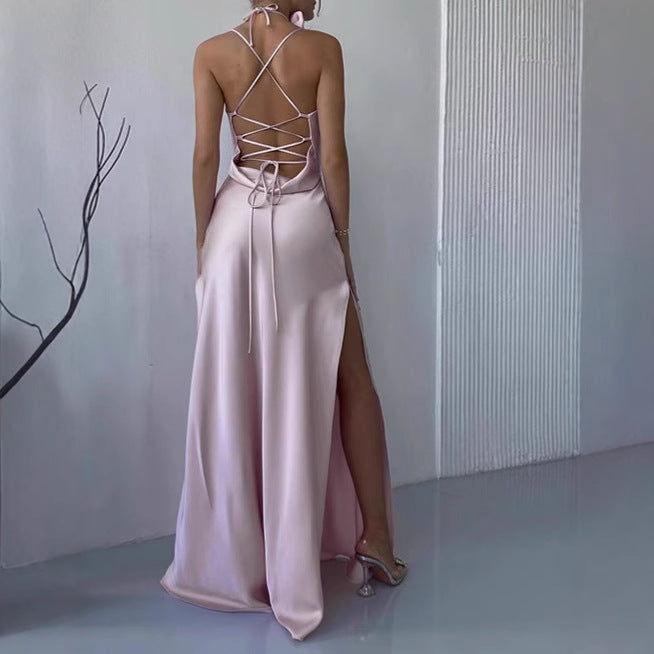 Damer Elegant Golvnivå Maxi-Klänning med smala Spagettiband och djup U-ringning Mirla-Eva Jonsson