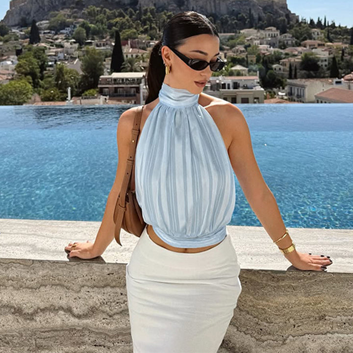 Damer Elegant Halterneck Top med Plissering Mirla-Eva Jonsson