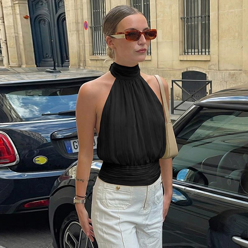 Damer Elegant Halterneck Top med Plissering Mirla-Eva Jonsson