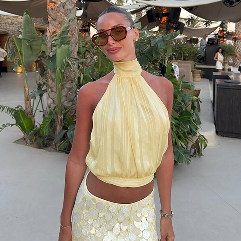 Damer Elegant Halterneck Top med Plissering Mirla-Eva Jonsson
